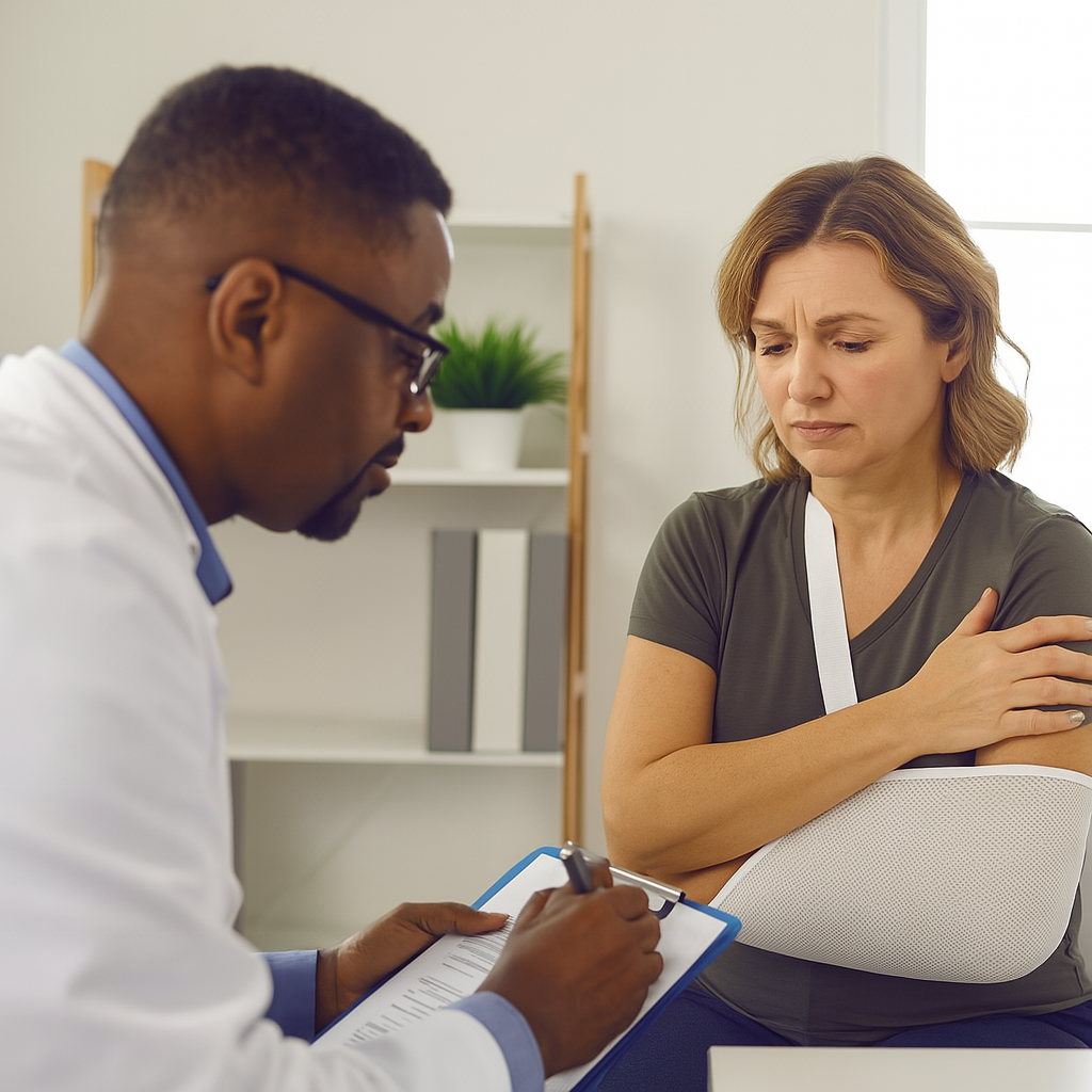 Car accident victim with a doctor