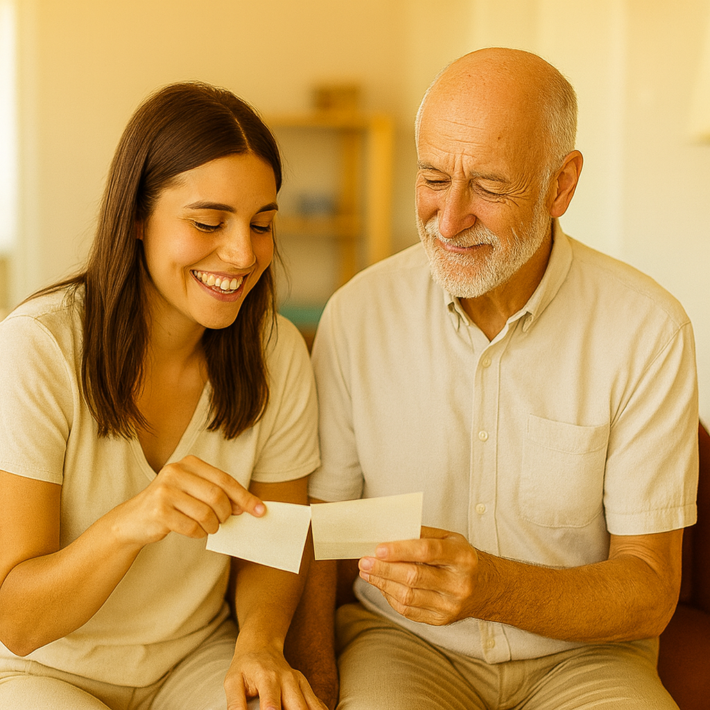 A father sharing receipts with his daughter  
