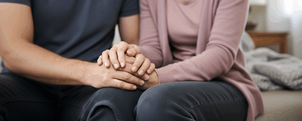 Parents consoling each other after a devastating loss