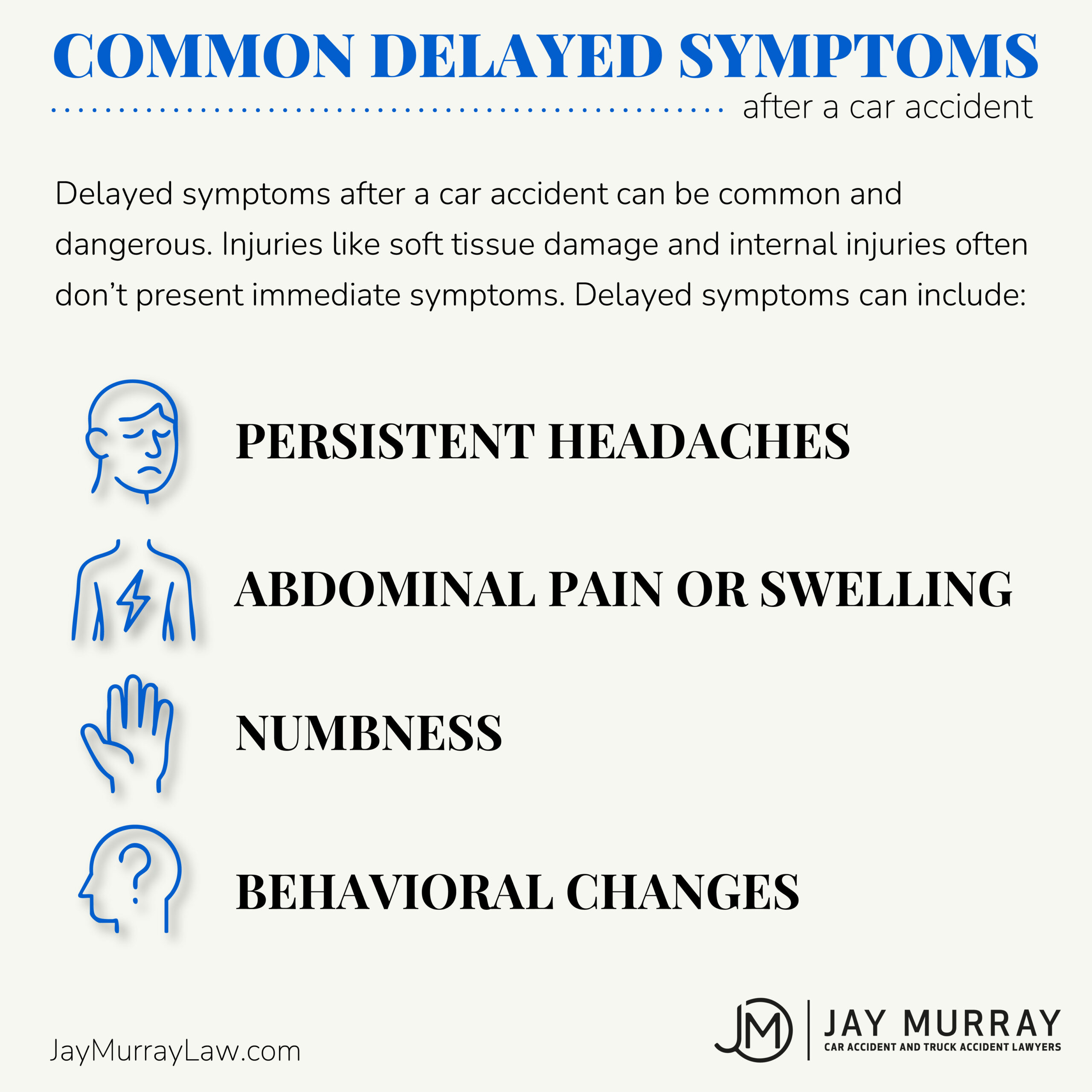 Keep a watch for delayed symptoms after a car accident - these can be dangerous