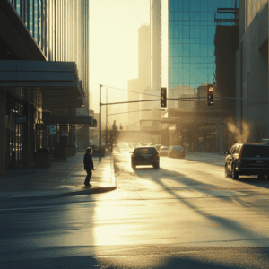 A pedestrian waiting to cross a road in Dallas