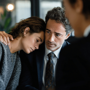 Man consoling a grieving family member of a wrongful death victim in Dallas