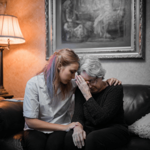 daughter consoling mother in a Dallas nursing home