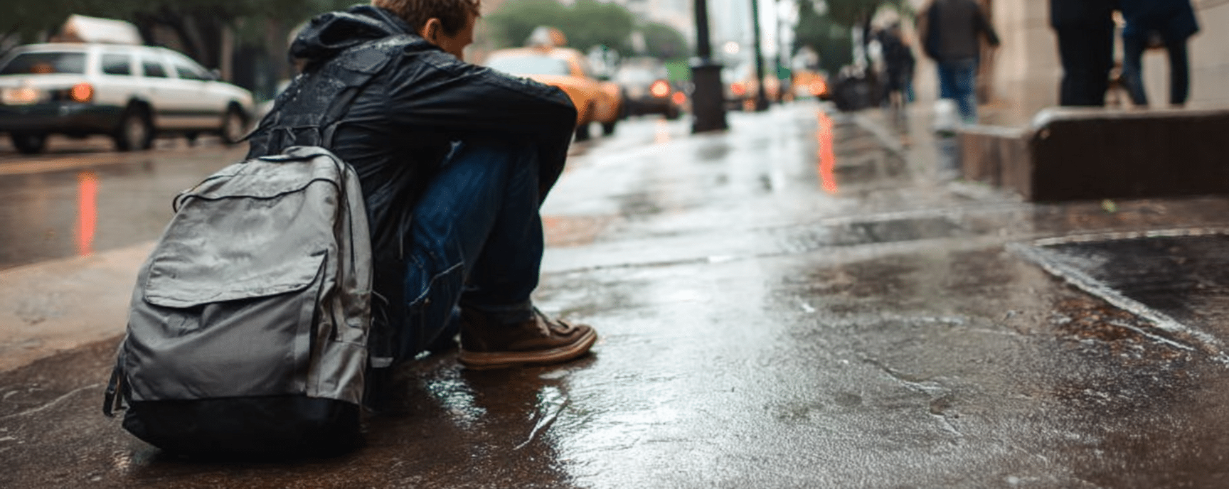 Man on hunches, after slipping on a slippery sidewalk in Dallas