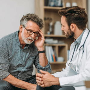 A closed head injury victim explaining symptoms to the neuro