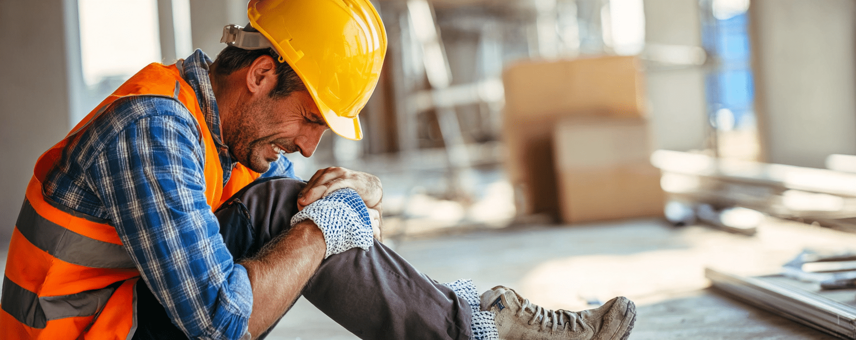 A man in pain after injuring himself at the workplace